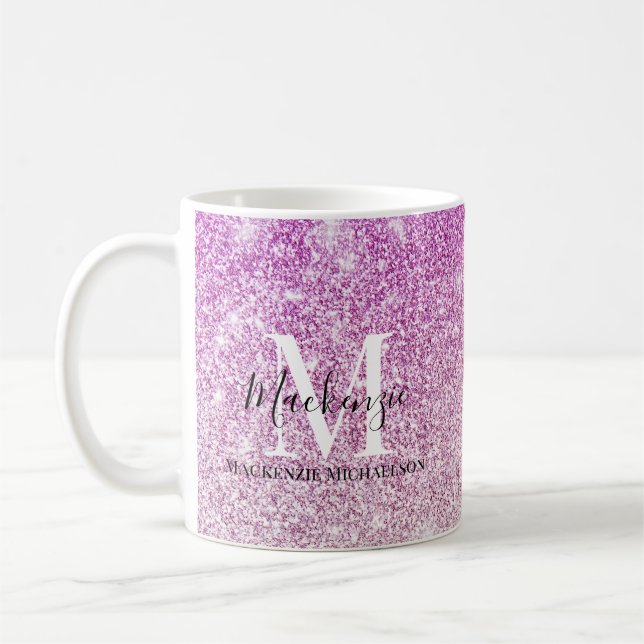 Mug Fille rose Ombre Parties scintillant Nom du monogr (Gauche)