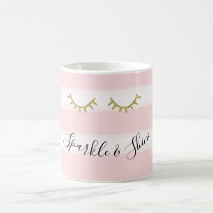 Mug Fille rose rayures Parties scintillant or Eyelashe