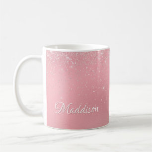Mug Fille Rose rose Parties scintillant argent Nom per