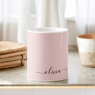 Mug Fille rose rousse Vierge Script Monogramme Nom Mod