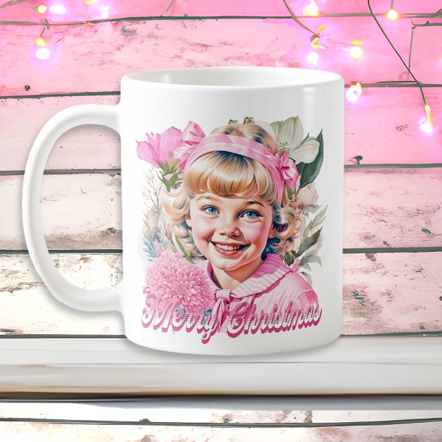 Mug Fille Rose Vintage Fleurie Joyeux Noël (Créateur téléchargé)