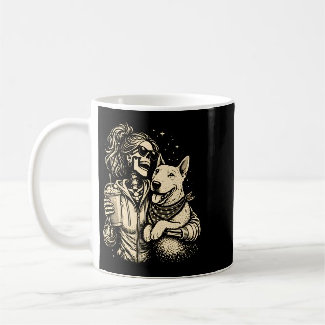 Mug Fille squelette cool avec chien - Amoureux de comp (Gauche)