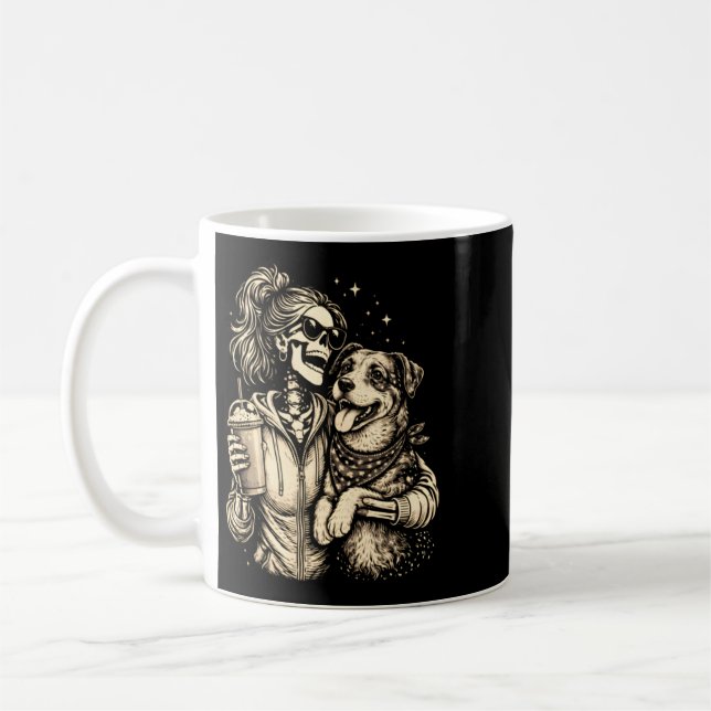 Mug Fille squelette cool avec chien - Amoureux des ani (Gauche)