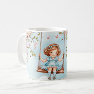 Mug Fille sur une balançoire Cerisiers en fleurs