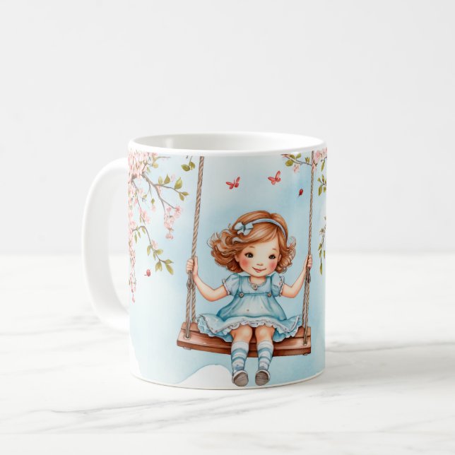 Mug Fille sur une balançoire Cerisiers en fleurs (Devant gauche)