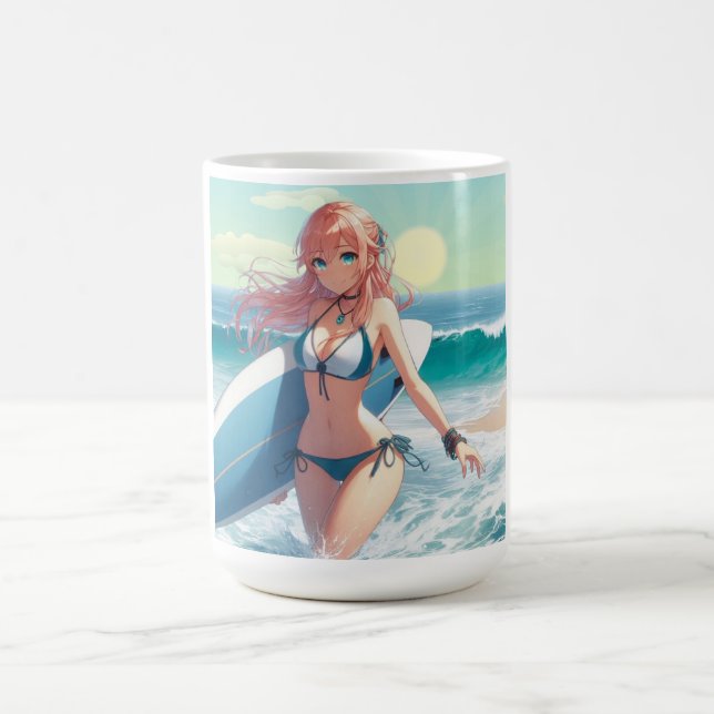 Mug Fille surfeuse d'anime côtier/nautique/tropical (Centre)