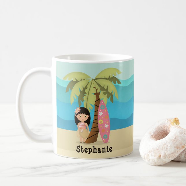Mug Fille surfeuse hawaïenne (Avec donut)