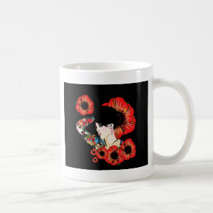 Mug Fille tatouée au milieu des fleurs de pavot Art pa