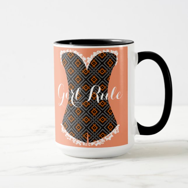 Mug Fille Temps Corset Géométrique Noir 15 oz Ringer M (Droite)