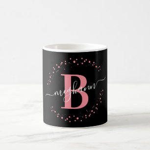 Mug Fille tendance rose Nom noir Monogramme Script