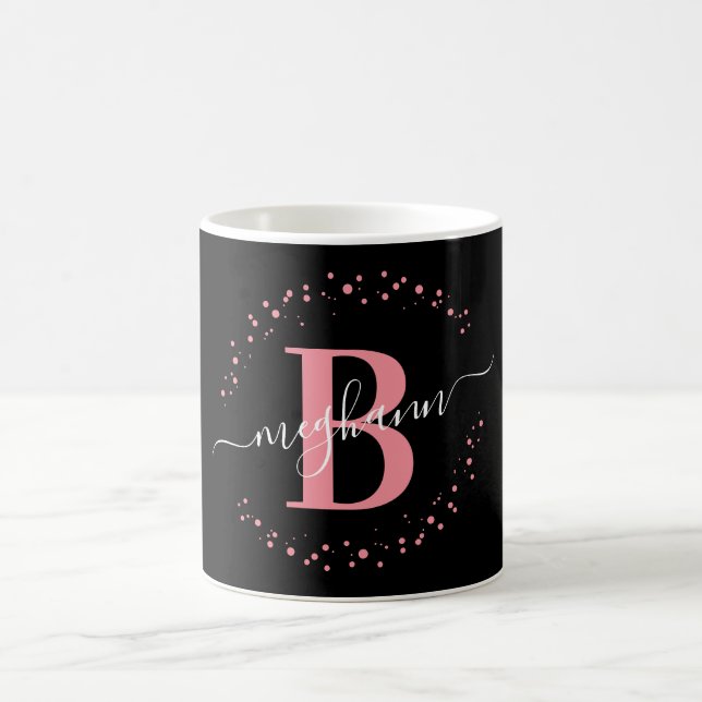 Mug Fille tendance rose Nom noir Monogramme Script (Centre)