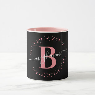 Mug Fille tendance rose Nom noir Monogramme Script Caf