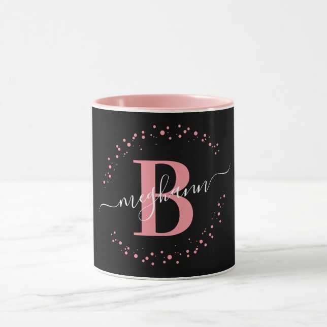 Mug Fille tendance rose Nom noir Monogramme Script Caf (Centre)