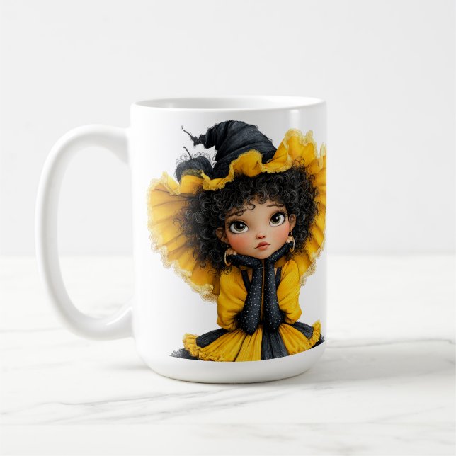 MUG FILLE THÉMATIQUE HALLOWEEN JAUNE ET NOIR (Gauche)