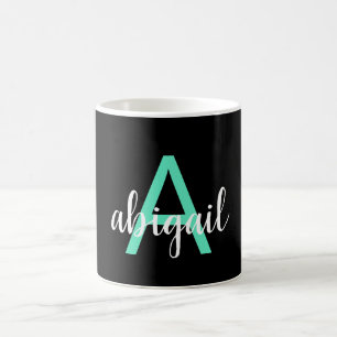 Mug Fille Turquoise Noire Élégante Monogramme modern