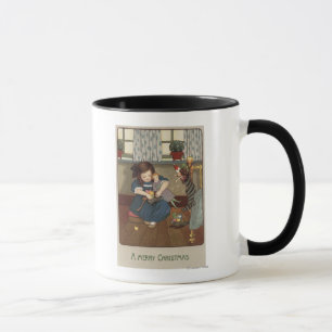Mug Fille vérifiant ses chaussures complètement des