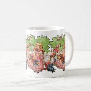 Mug Fille vintage avec fleurs dans le jardin