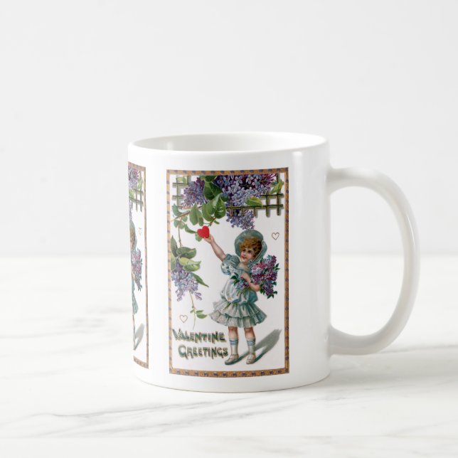 Mug Fille vintage avec fleurs et salutation Valentine (Droite)