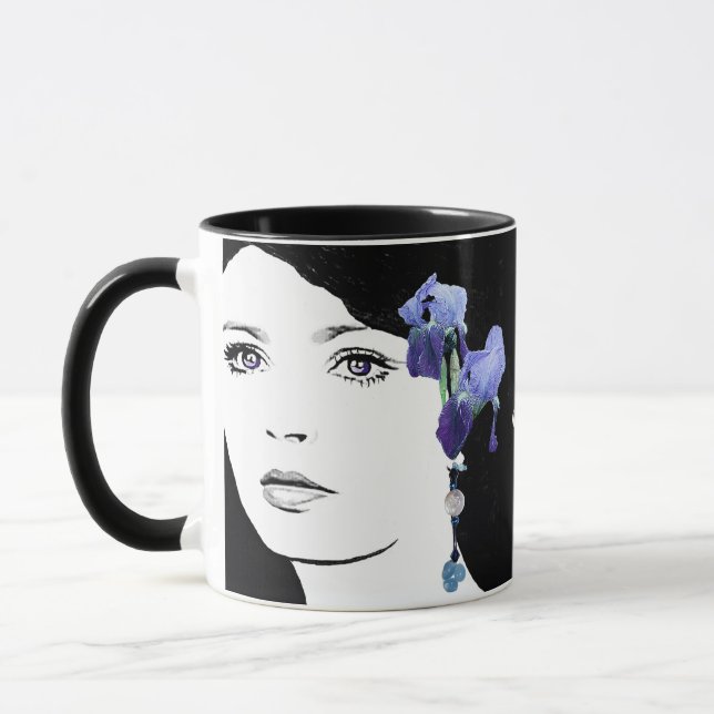 Mug Fille visage Emily nom personnalisable bleu iris f (Gauche)