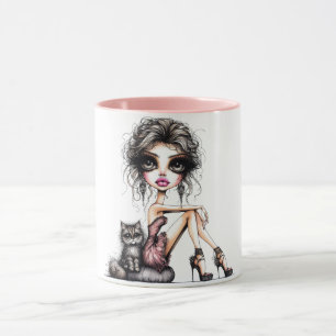 Mug Fille Whimsical Grands Yeux Avec Chat