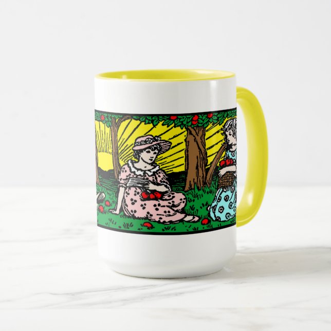 Mug Filles de l'ère victorienne rassemblant des pommes (Devant droit)