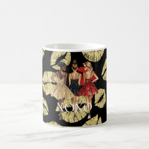 Mug Filles en robes noires rouges glamour doré baiser 