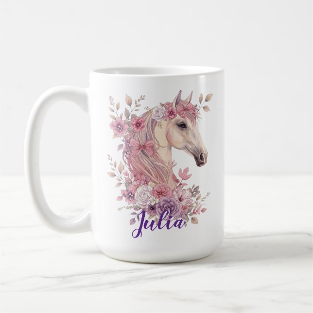 Mug Filles Jolis Poneys Floral Pastel Cheval (Gauche)