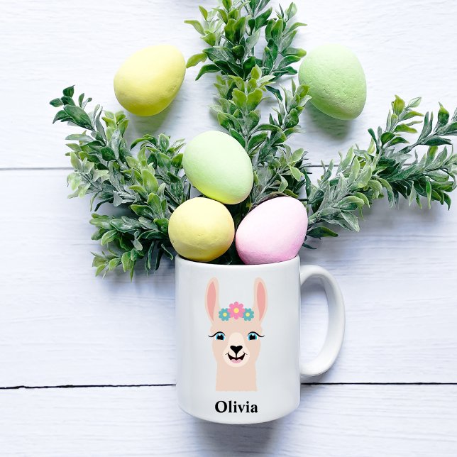 Mug Filles Llama Couronne Florale Personnaliser le nom (Créateur téléchargé)