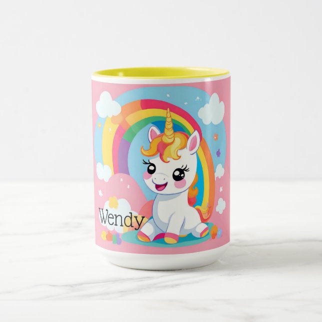 Mug Fille's mignon Unicorn arc-en-ciel Nom personnalis (Centre)