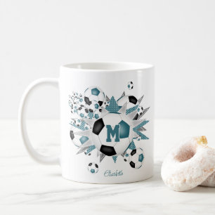Mug filles nom balle de football étoiles turquoise noi