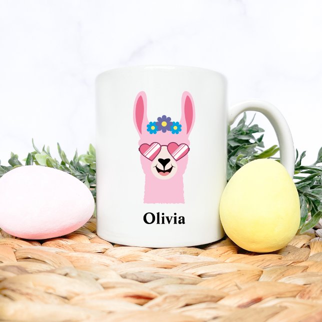 Mug Filles roses mignonnes Llama Personnaliser le nom (Créateur téléchargé)