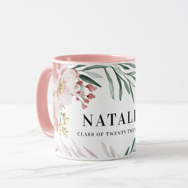 Mug Fillette aquarelle florale rose chic graduation (Devant gauche)