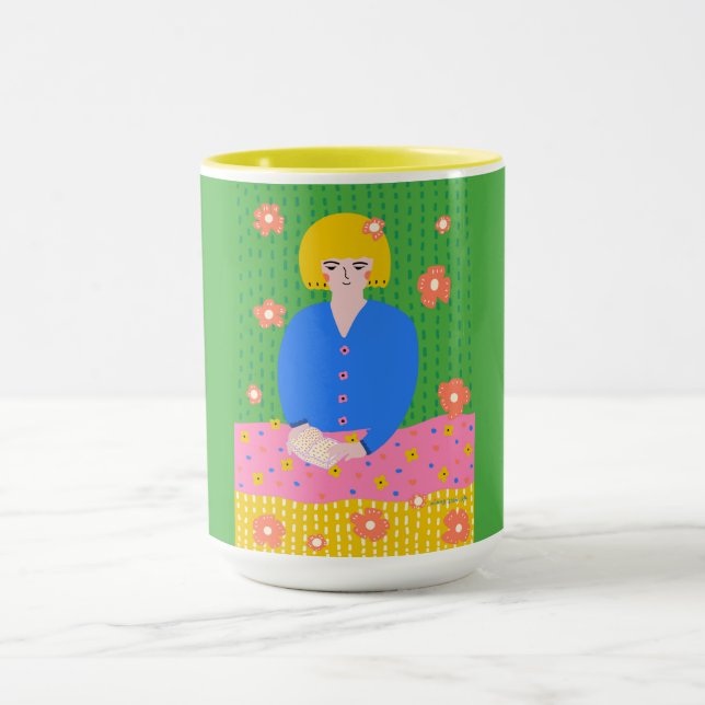 Mug Fillette liseuse d'art folklorique Cozy Bookworm (Centre)