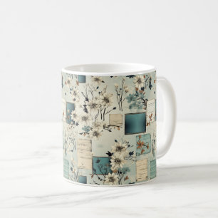 Mug Film Bleu Rétro Fleur Blanche Éphémère