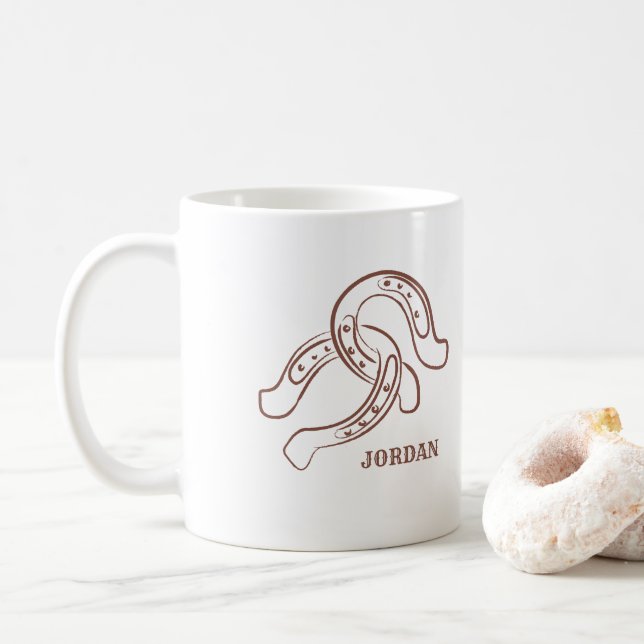 Mug Fils à cheval tirés à la main | Ouest Brown rustiq (Avec donut)