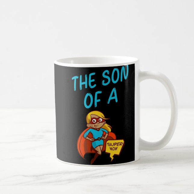 Mug Fils d'un Super MoM Texte Bleu Female Superhero Cl (Droite)