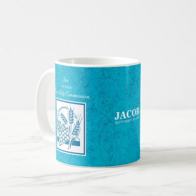 Mug Fils, Première Communion, Blé, Raisins Bleus (Devant gauche)