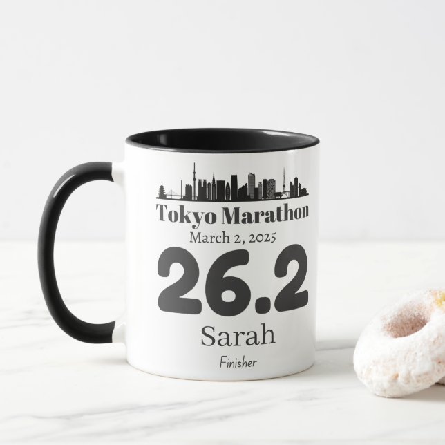 Mug Finisseur de marathon de Tokyo personnalisé, Tokyo (Avec donut)