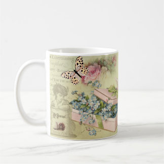 Mug Fiole vintage avec des fleurs, papillons, roses,