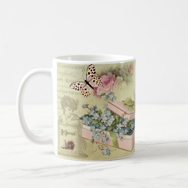 Mug Fiole vintage avec des fleurs, papillons, roses, (Gauche)