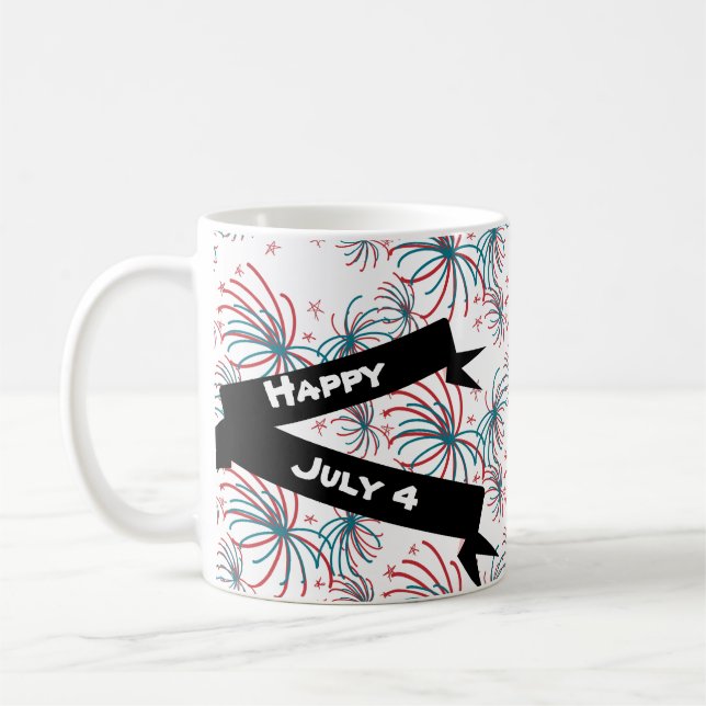 Mug Fireworks 4 juillet Stars Doodles Bannière (Gauche)