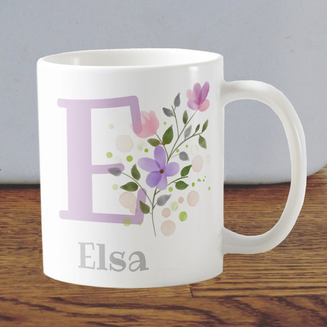 Mug First Initial Plus Name Elsa with Flowers (Créateur téléchargé)
