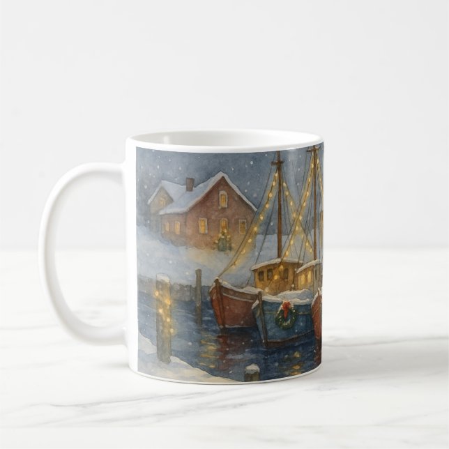 Mug Fishing Boats in Harbor Christmas (Gauche)