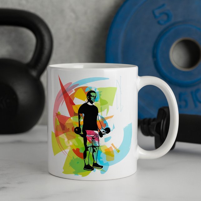Mug Fitness Abstrait Art of Man Lifting Dumbbells (Créateur téléchargé)