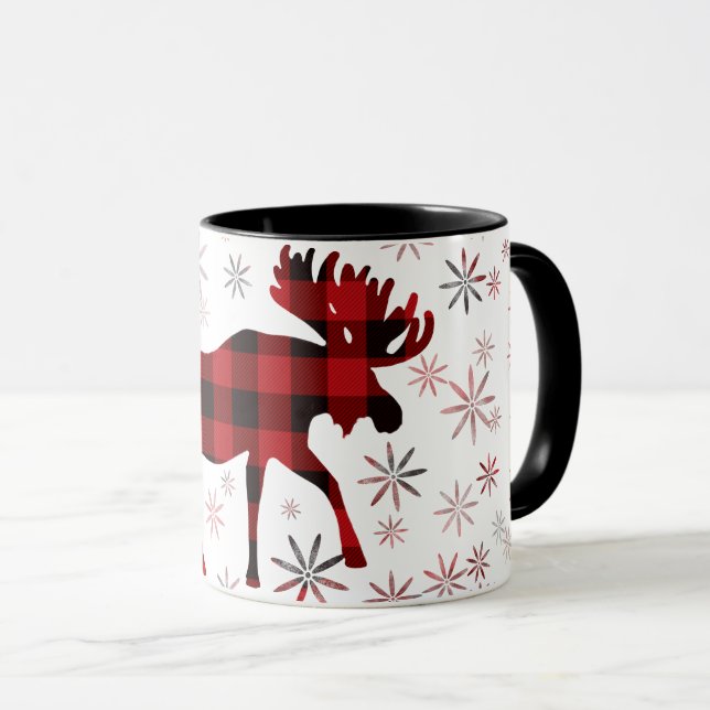 Mug Flacon de neige des plaids rouges de l'orignal de  (Devant droit)