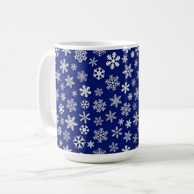 MUG FLAKES D'HIVER BLEUS ET BLANCS (Devant gauche)