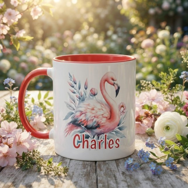 Mug Flamant rose aquarelle personnalisé (Personalized Watercolor Flamingo Mug)