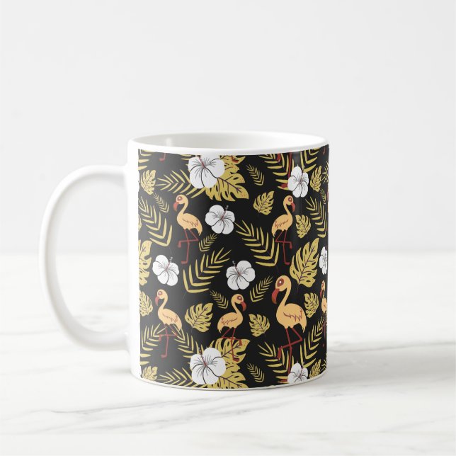 Mug Flamant rose continu motif fleurs jaune et blanc (Gauche)
