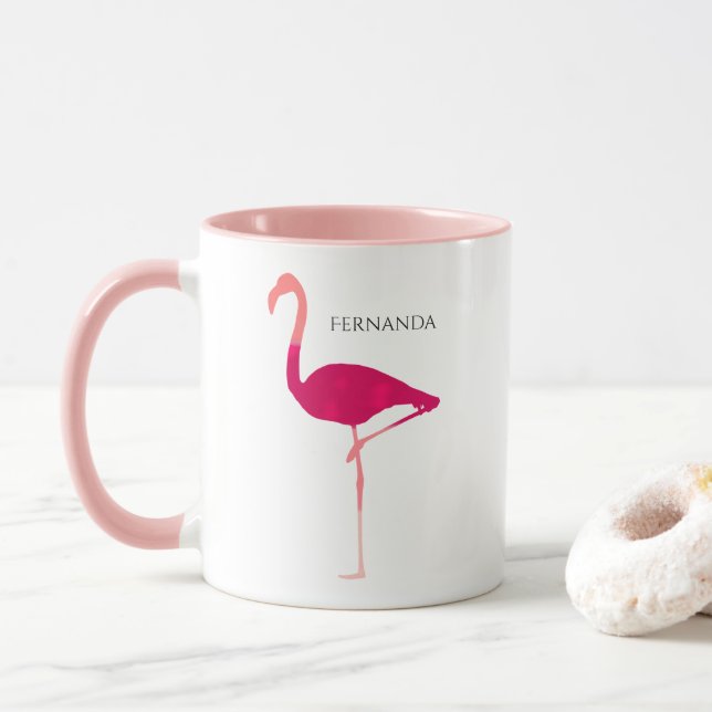 Mug Flamant rose d'aquarelle personnalisé par rose (Avec donut)