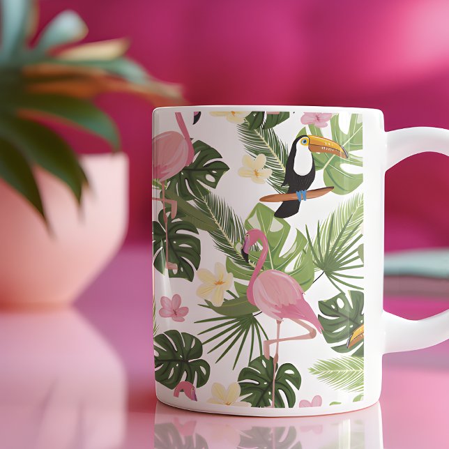 Mug Flamant rose de feuilles tropicales (Créateur téléchargé)
